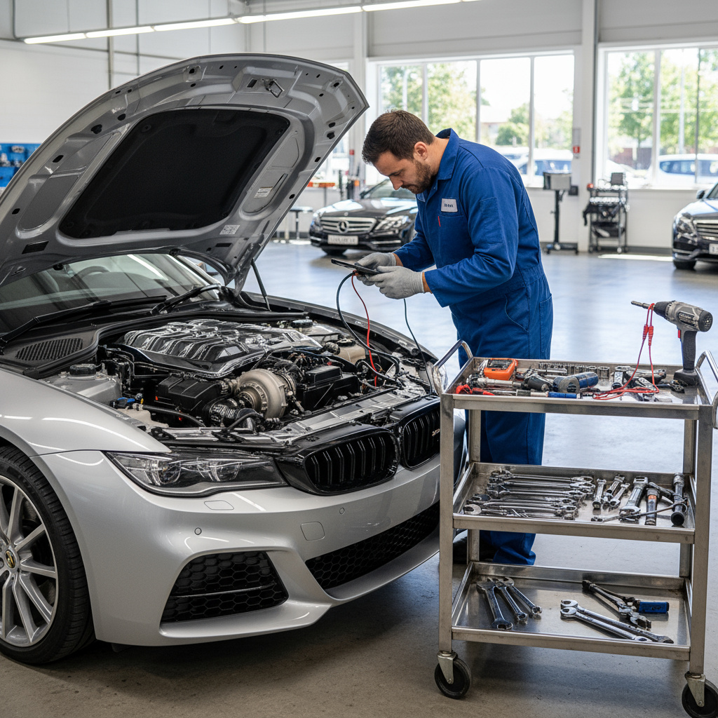 Mechaniker bei der Motorinspektion